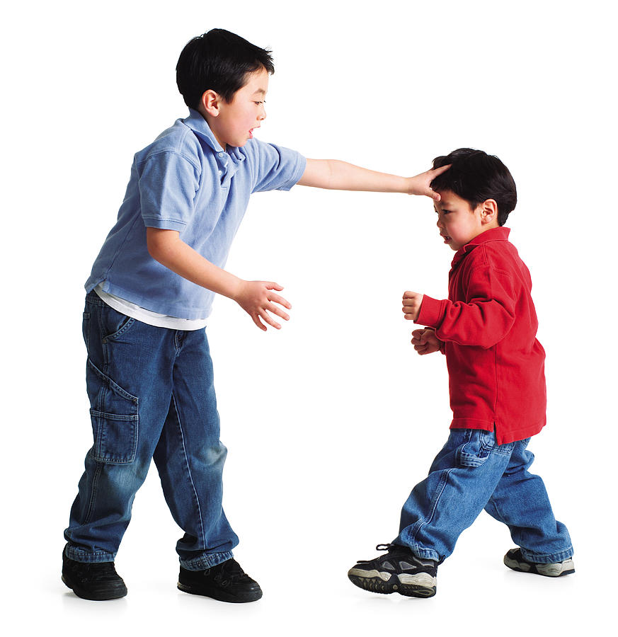A Little Asian Boy Picks On His Little Brother As The Two Of Them Fight Photograph by Photodisc