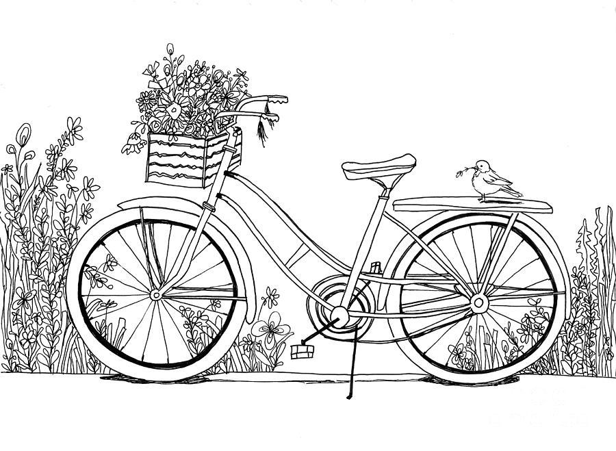 A Little Bird Told Me - Bicycle Ride - Ink Drawing  Drawing by Patricia Awapara