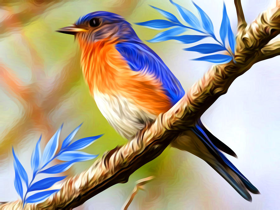 Blue Jay Digital Art - A Little Blue Jay Sitting On His Branch by Gayle Price Thomas