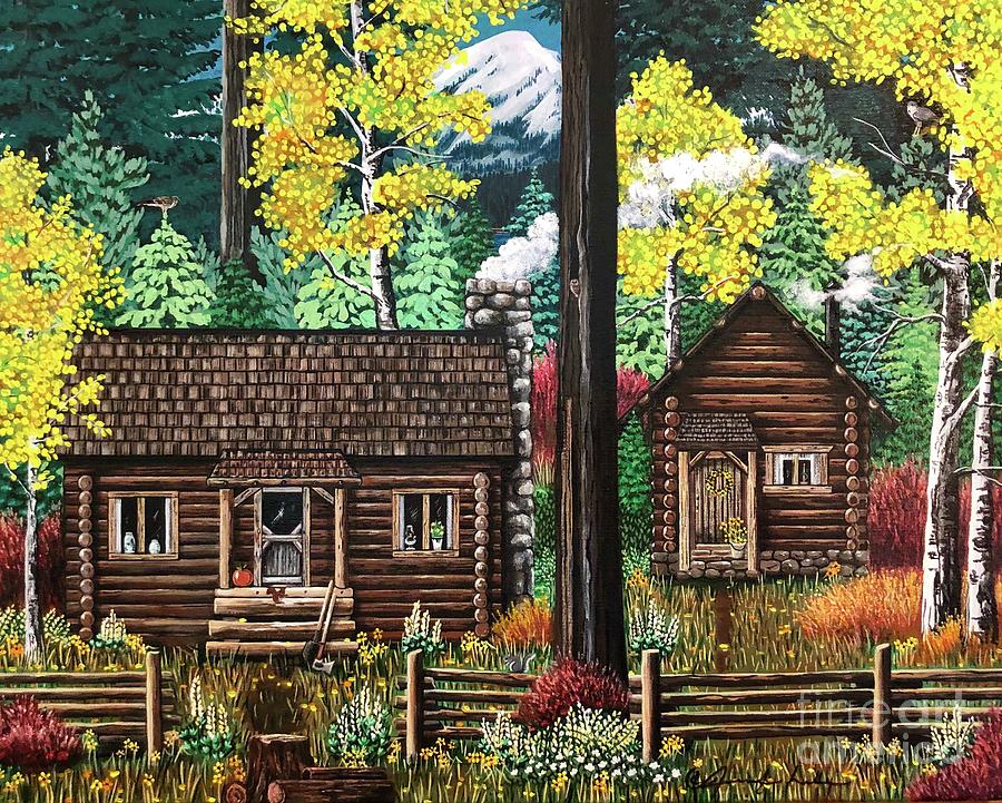 A Little Cabin in the Woods Painting by Jennifer Lake