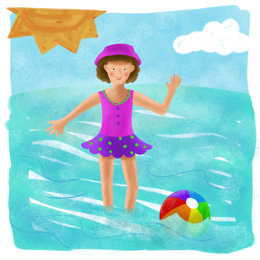 A little girl enjoying a day at the beach Drawing by Laura Bolter