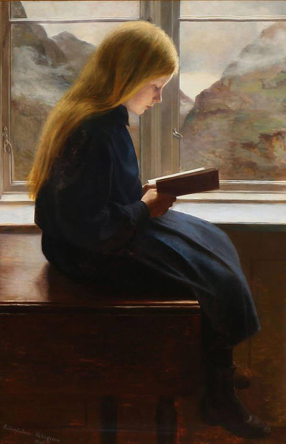 Book Painting - A Little Girl Reading by Johan Gudmundsen-Holmgreen
