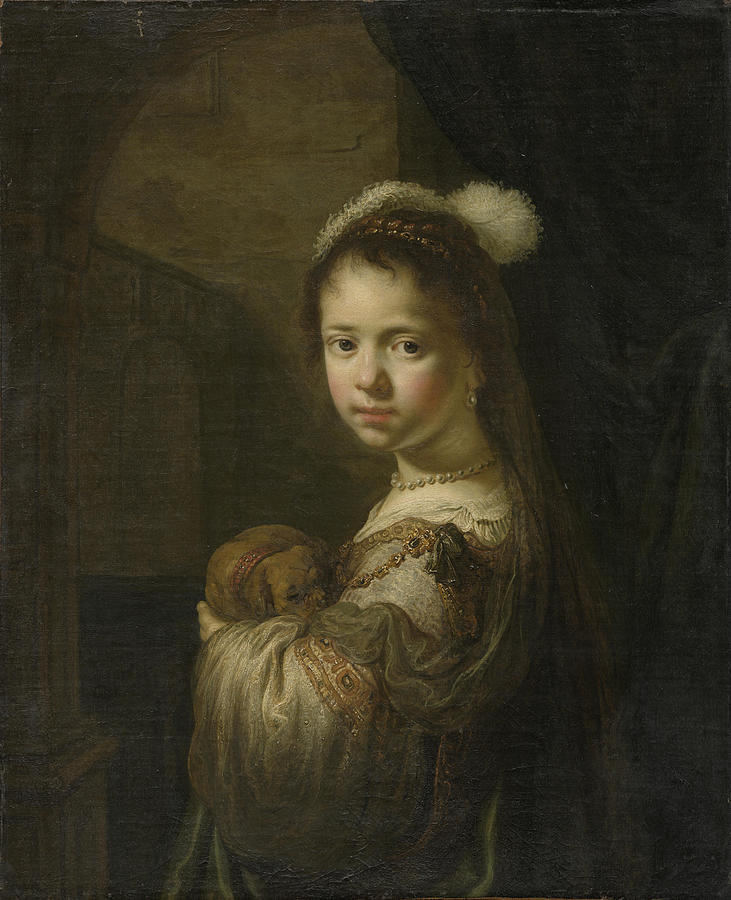 Govert Flinck Painting - A Little Girl with a Puppy in Her Arms  by Govert Flinck
