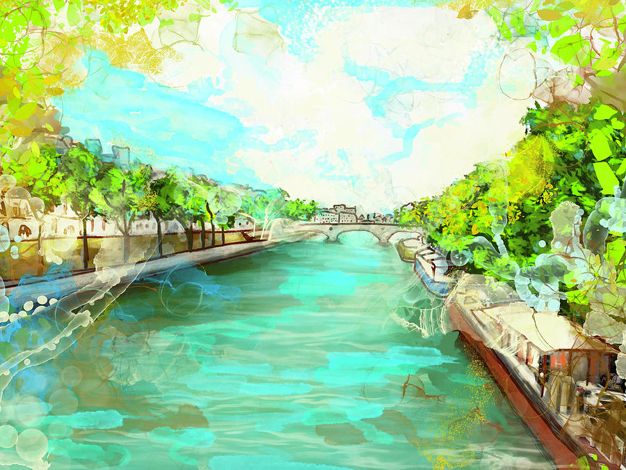 A little Stroll along the Seine Painting by Valerie Graniou-Cook