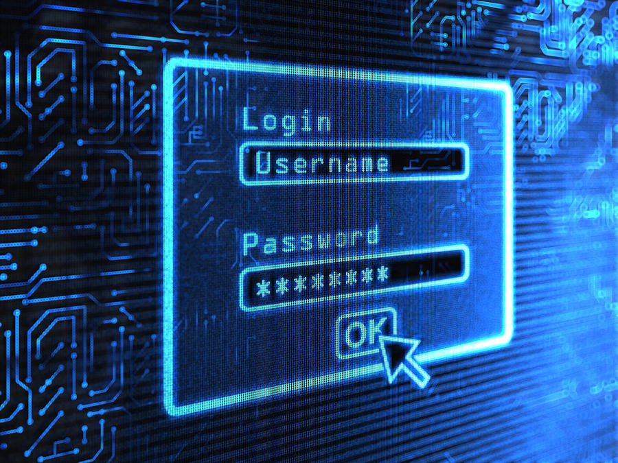 A login and password box on a blue computer screen Photograph by Alengo