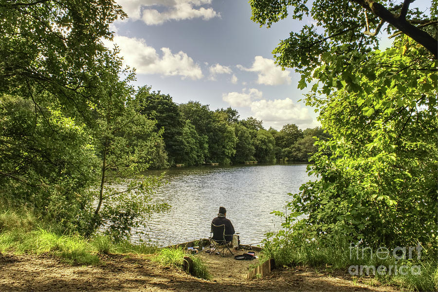 A Lone Angler, Alkington Lakes, Manchester, England, Uk Photograph