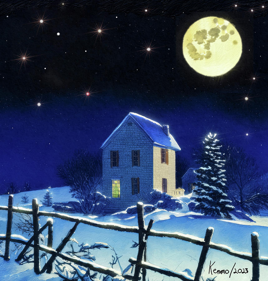 A Lone Light Shines on Christmas Eve Digital Art by Ken Morris