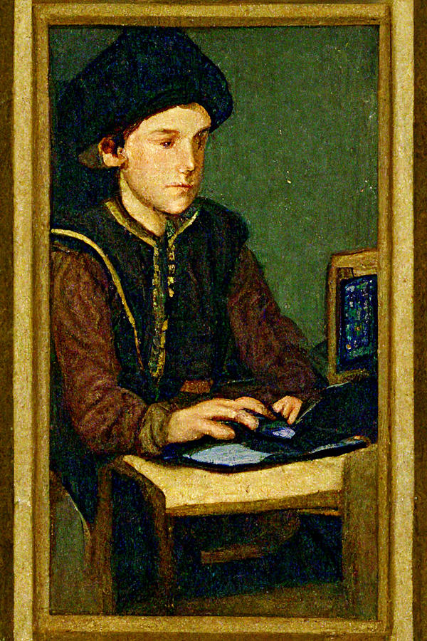 Abstract Painting - a  lonely  boy  at  his  computer  painting  by  Hans  Holbein  th  a477f64d  657f  42f6  8744  6aa7 by Celestial Images