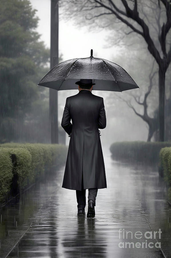 A Lonely Man Walking In The Rain Digital Art by Maria Gaellman