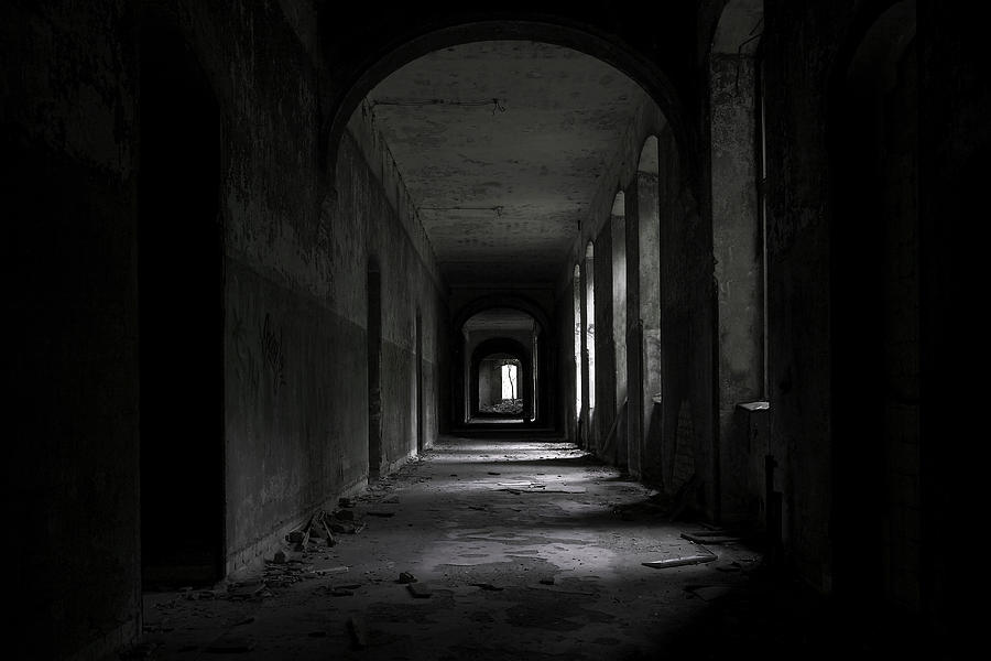 A long dark corridor in an abandoned hospital Photograph by Fhm