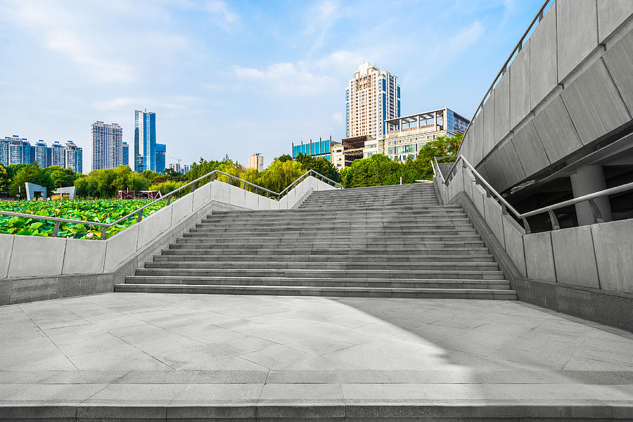 A Long Upward Staicase In City Photograph by Jia Yu