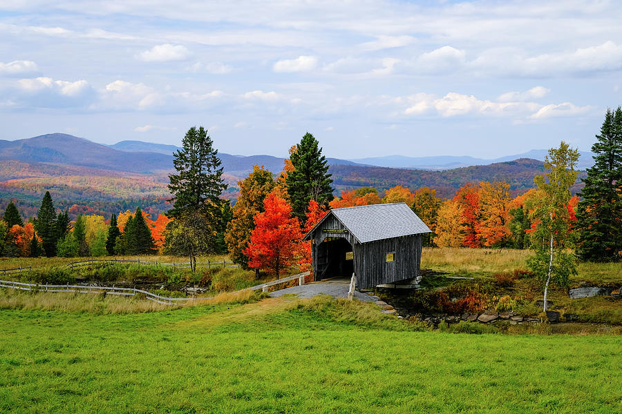 A. M. Foster Covered Bridge and Colorful Fall Foliage Photograph by Robert Bellomy