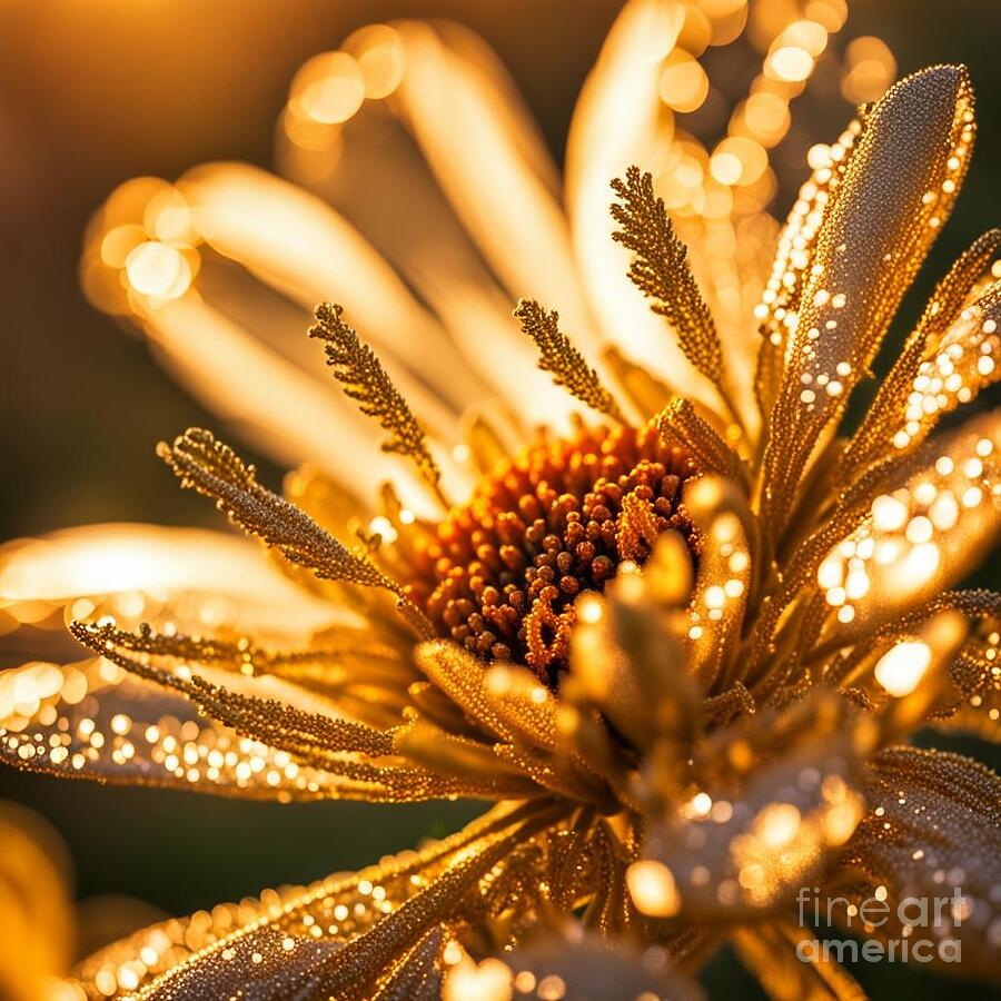 Nature Digital Art - A Macro Flower Sparkling In Golden Sunset by Elisabet Bondesson