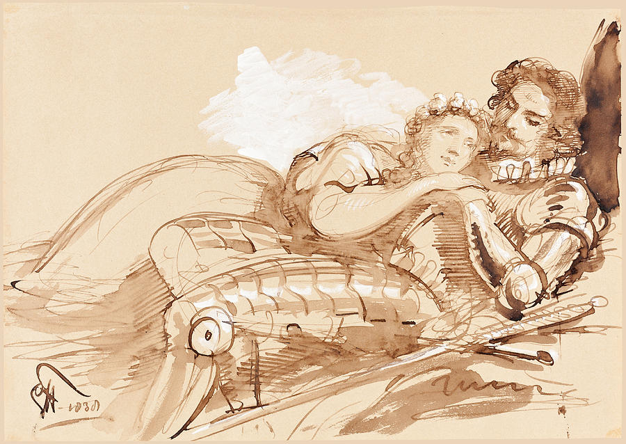 A Maiden Embraced by a Knight in Armor Drawing by George Hayter