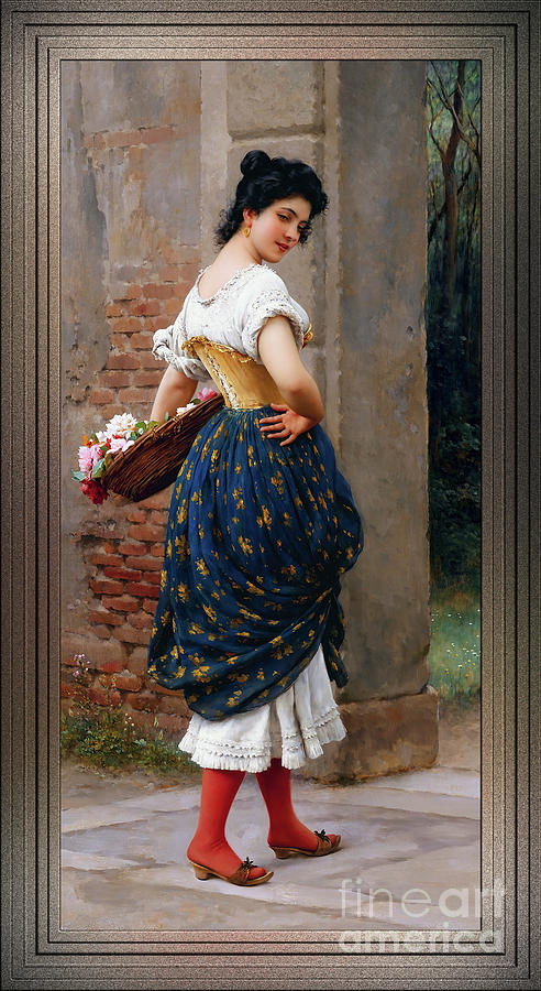 A Maiden With A Basket Of Roses by Eugen von Blaas Remastered Xzendor7 Classical Art Reproduction Painting by Xzendor7