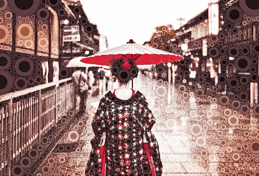 A Maiko in Gion Mixed Media by Susan Maxwell Schmidt