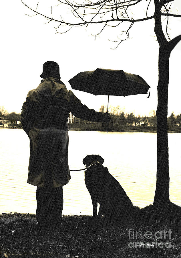 A Man And His Dog Mixed Media by Sandi OReilly