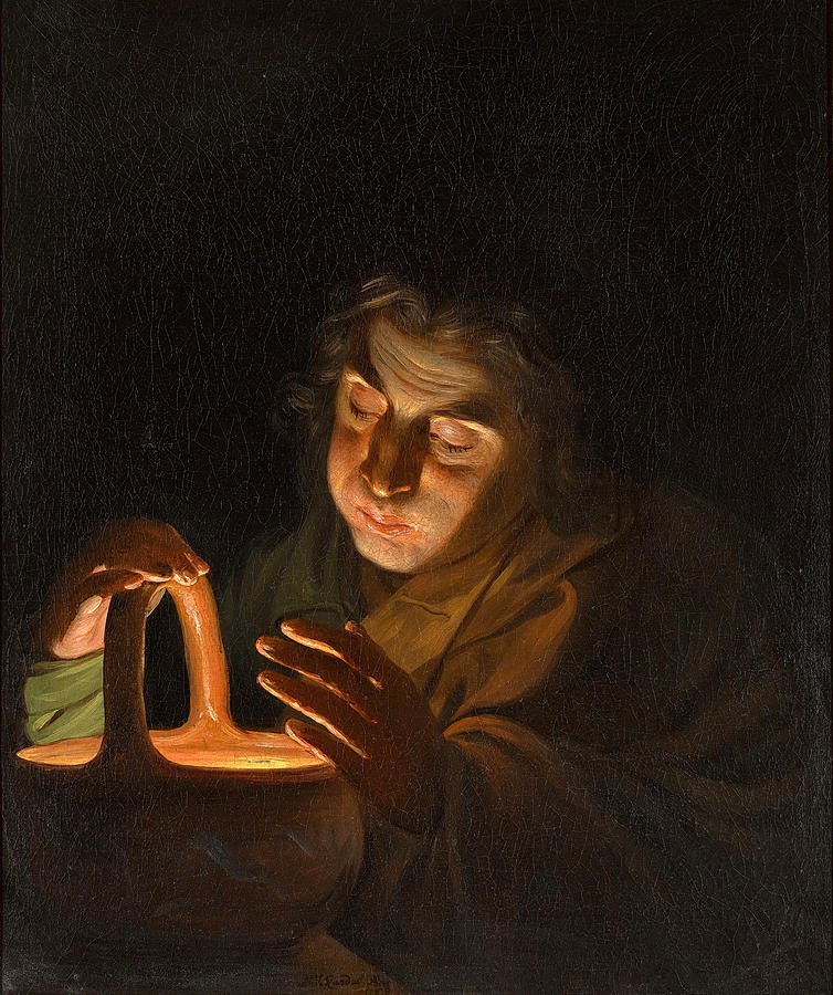 A Man blowing on a Lamp Painting by Martin Ferdinand Quadal