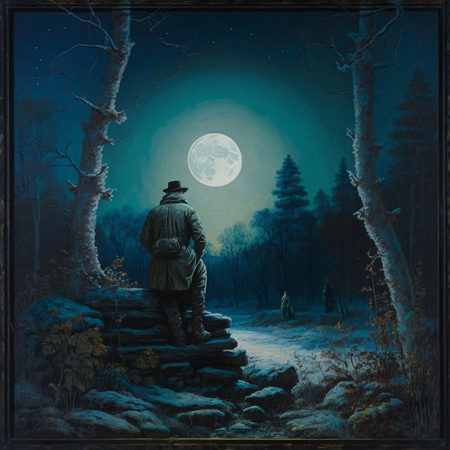 A man from 19th century in the woods watching the moon Digital Art by ...