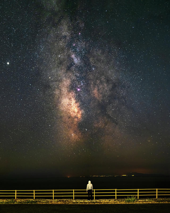 A Man Looking at the Milky Way Galaxy Photograph by Alexios Ntounas