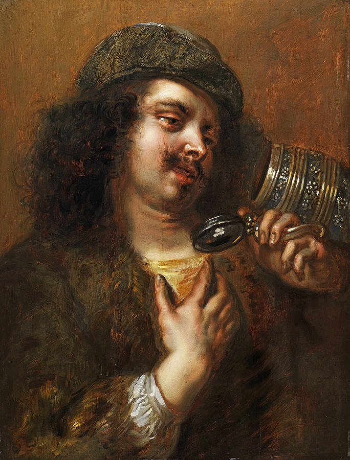 A man looking into his empty tankard Painting by Jan Cossiers