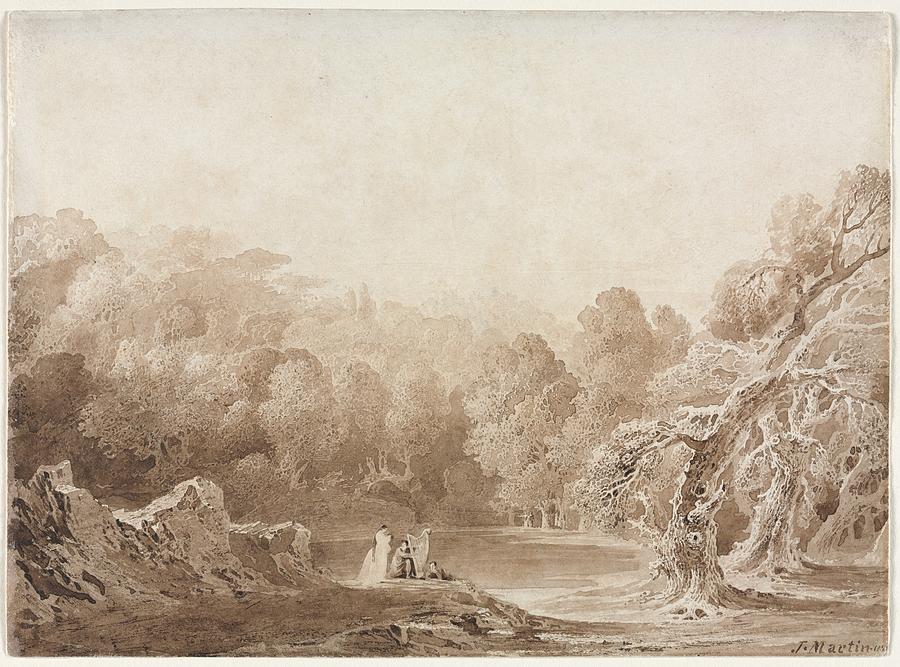 A Man Playing a Harp with other Figures beside a Lake 1820 John Martin British 1789 to 1854 Painting by MotionAge Designs