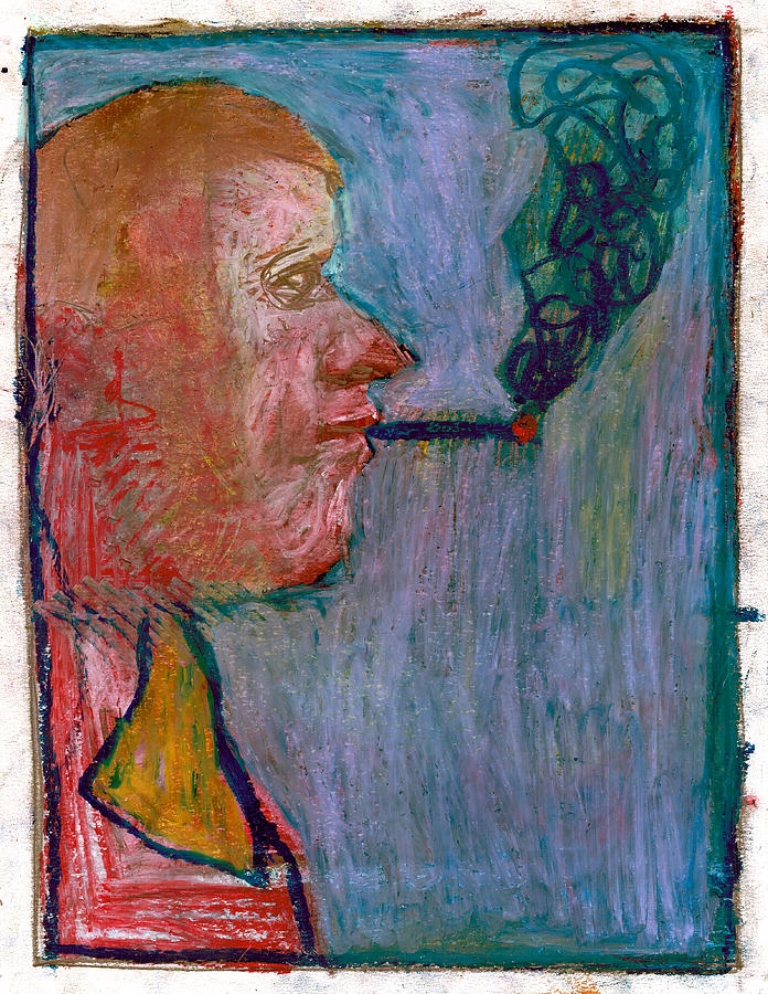 A Man Smoking Outside Drawing by Edgeworth Johnstone