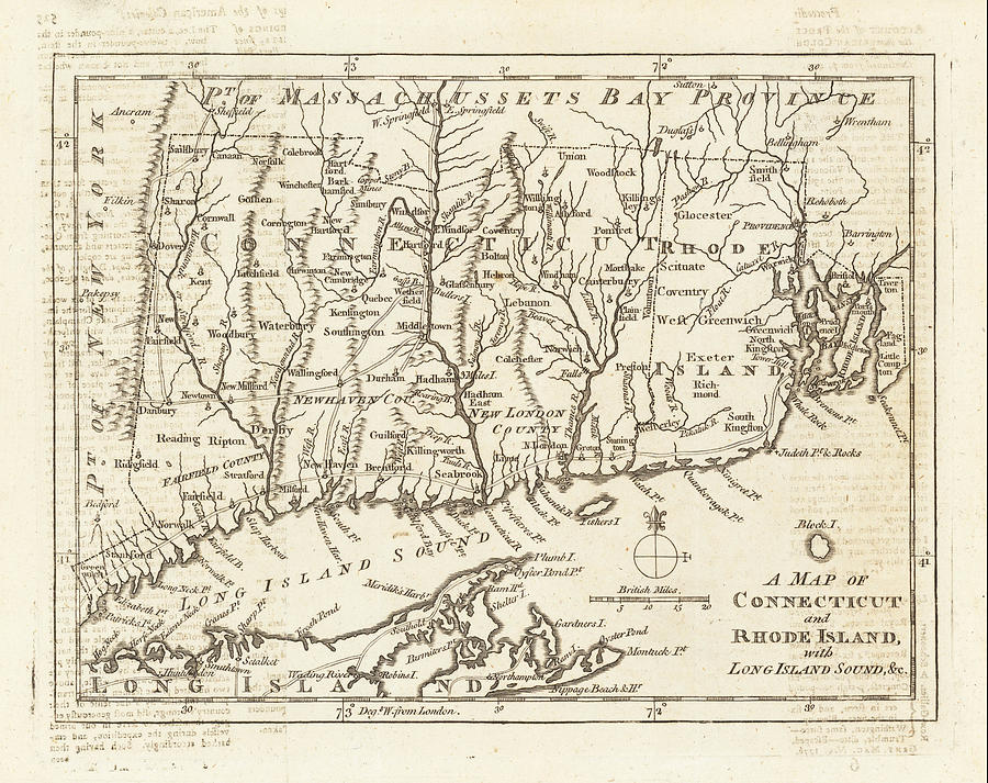 A Map of Connecticut and Rhode Island with Long Island Sound c London ...