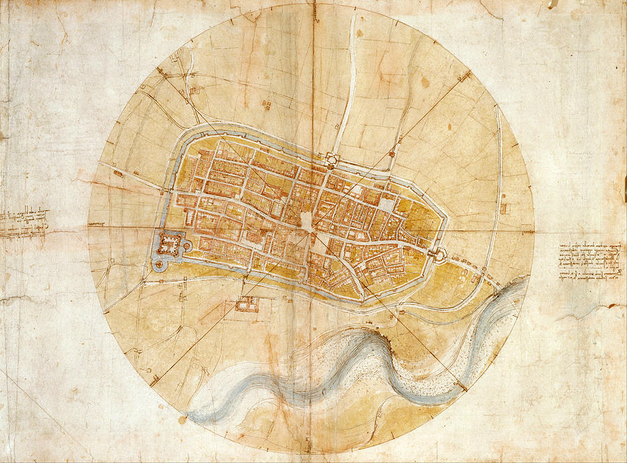 A Map of Imola 1502 Painting by Leonardo da Vinci