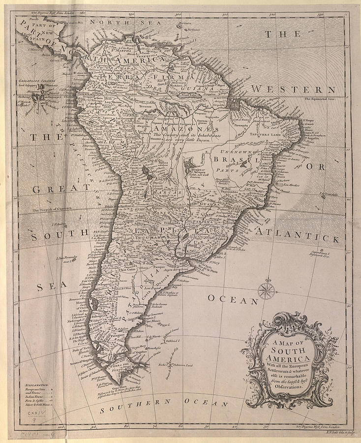 A MAP OF SOUTH AMERICA - Richard William Seale, c. 1745 - BL Maps K.Top.124.9 BLL01018640922 Painting by Richard William Seale