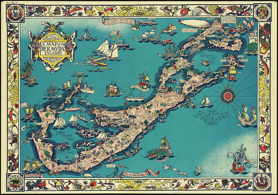 A map of the Bermuda Islands - ya des demonios, isles of the devils 20547080228 Painting by MotionAge Designs