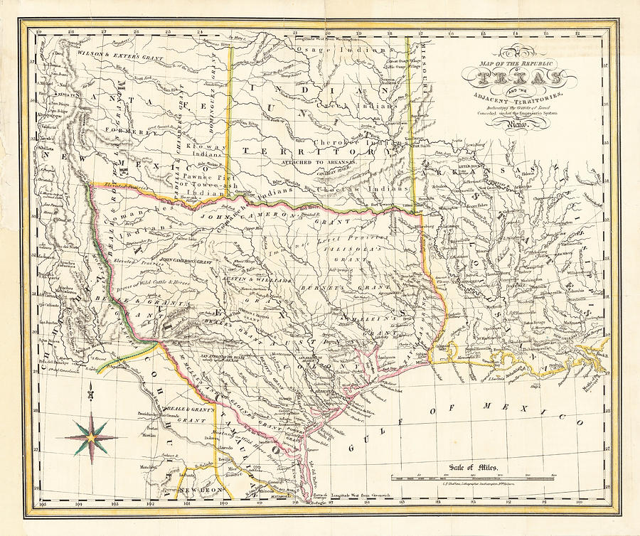 A Map Of The Republic Of Texas And The Adjacent Territories Indicating ...