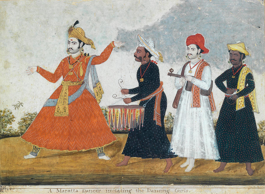 A Maratha prince imitating a dancing girl accompanied by three musicians Tanjore, late 18th Century Painting by Artistic Rifki