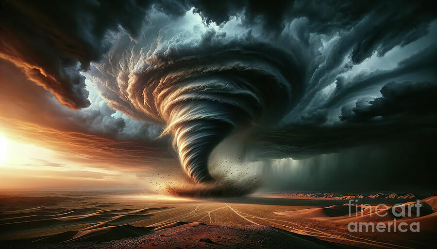 A massive tornado looms over a barren landscape Digital Art by Odon Czintos