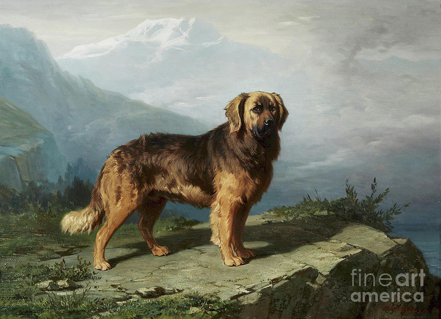 Dog Painting - A Mastiff in an Alpine Landscape by Conradyn Cunaeus