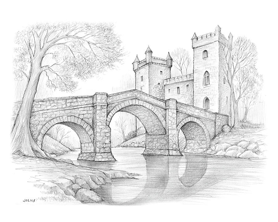 Castle Drawing - A medieval Bridge by Greg Joens Castle Drawing - A medieval Bridge by Greg Joens