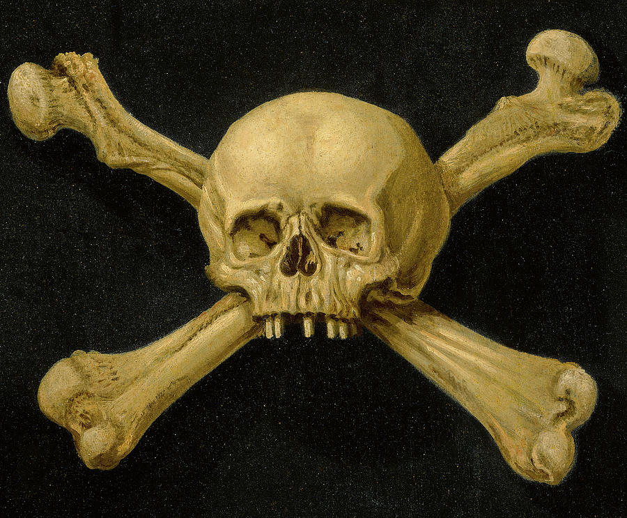 A Memento Mori with Skull and Crossbones, 17th Century Painting by