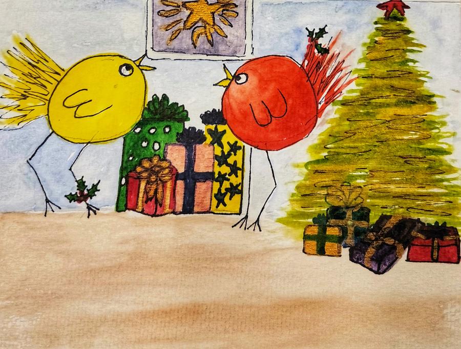 A Merry Birdy Christmas Painting by Shady Lane Studios-Karen Howard