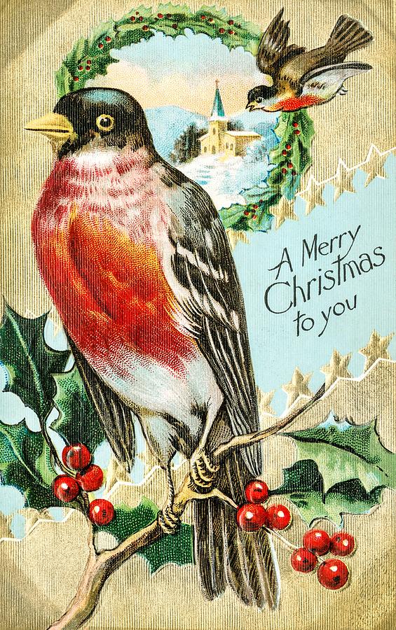 A Merry Christmas To You With Robin Painting by Olde Time Mercantile