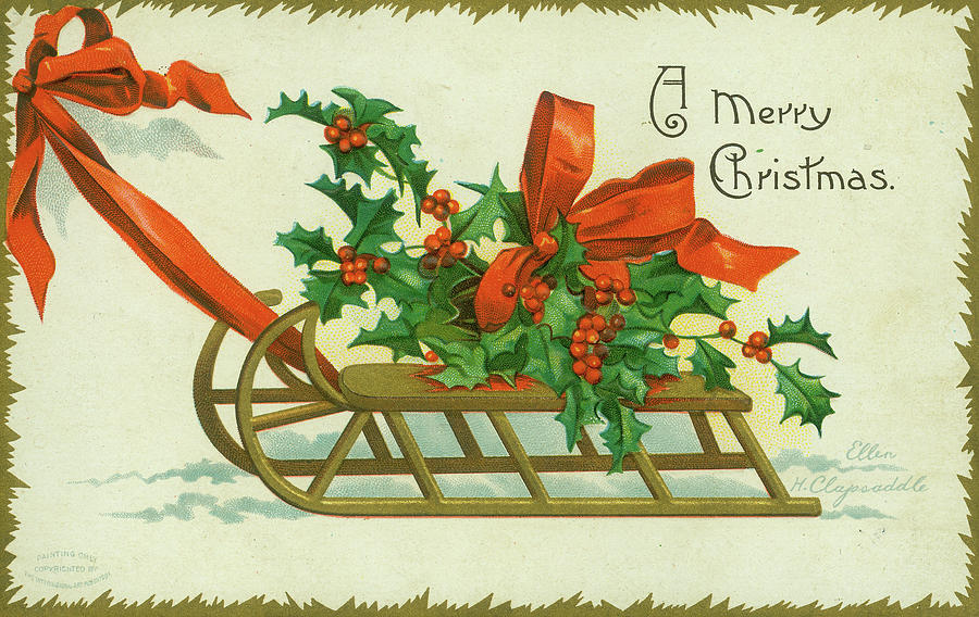 A Merry Christmas Painting by Vintage Postcard - Fine Art America