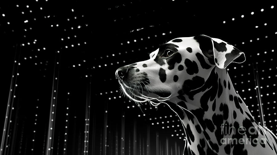 A monochrome portrait of a Dalmatian dog looking up Digital Art by Odon Czintos