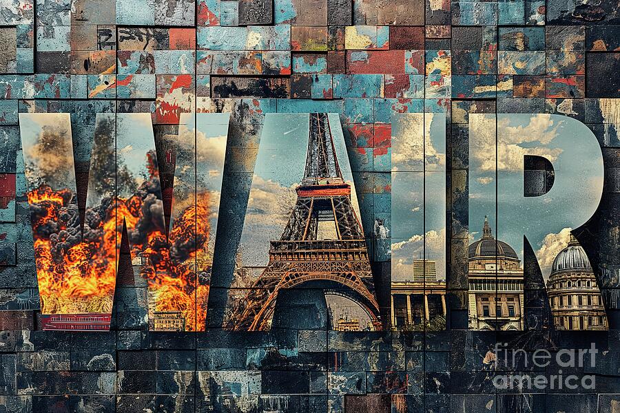 A Montage Of Eiffel Tower Photos Arranged To Form The Word War In Bold Letters. Photograph