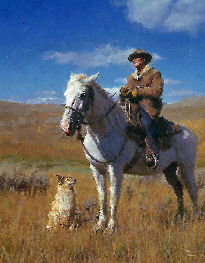 A Montana Shepherd and His Dog - 1942 Painting by Glenn Galen