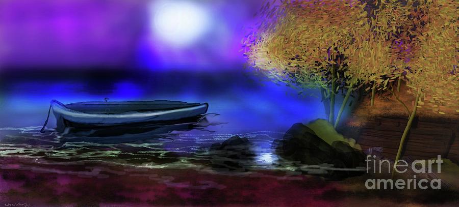 Lake Digital Art - A Moon Night so Bright by Julie Grimshaw