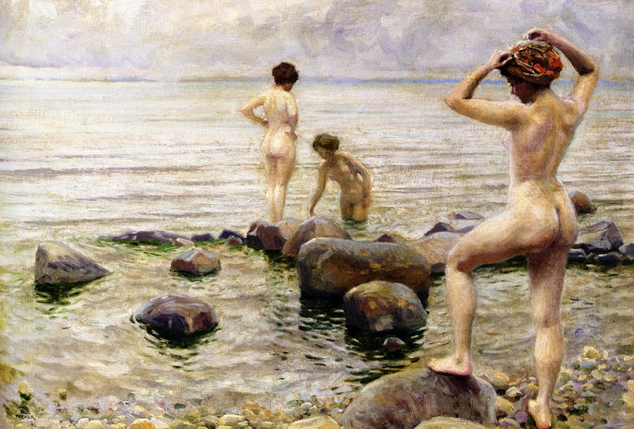 Nature Painting - A Morning Dip by Paul Gustav Fischer