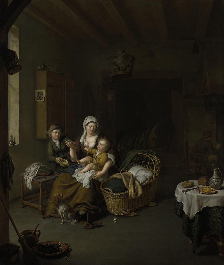 A Mother Feeding her Child Painting by Willem van Mieris