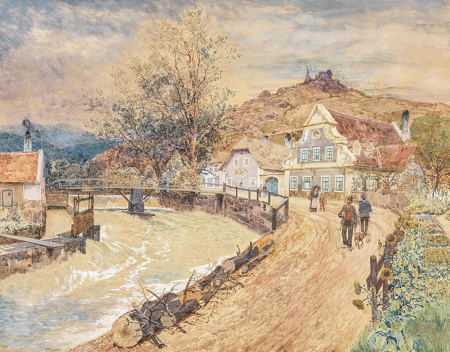  A motif of Wachau valley, at the foot of Durnstein ruin Painting by MotionAge Designs