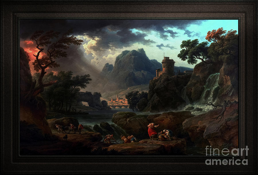 A Mountain Landscape with an Approaching Storm by Claude Joseph Vernet Classical Fine Art Old Master Painting by Rolando Burbon