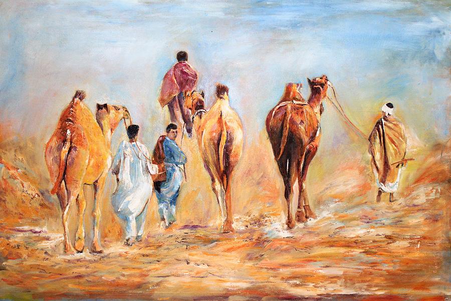 A move in the desert Painting by Khalid Saeed