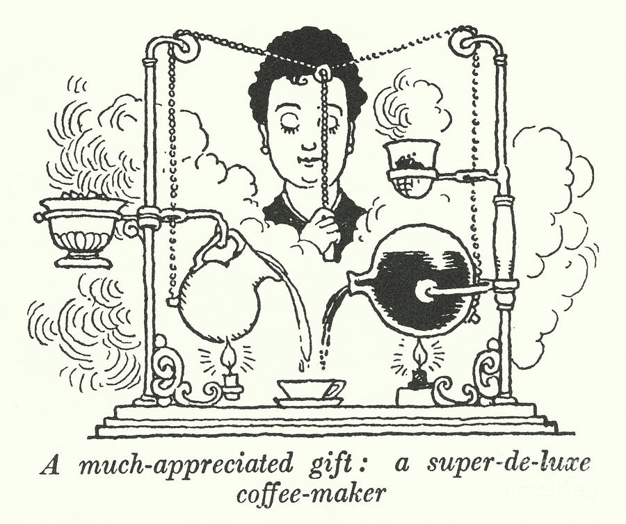 A much appreciated gift, a super deluxe coffee maker Drawing by William Heath Robinson